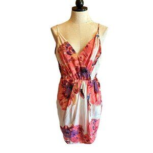Yumi Kim Womens L Pink floral V-Neck Sexy Soho Mixer Mini Wrap Dress NWOT